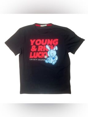 Sz M Bkys Young & Rich Lucky' Black Graphic Tee